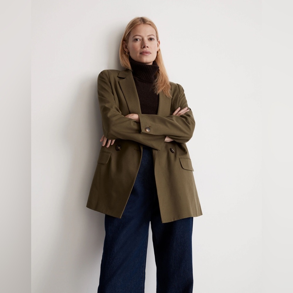 Madewell Drapeweave Caldwell Double-Breasted Blazer Kale Green XXS